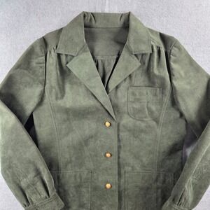 Ernst Strauss Vintage Ultra Suede Blazer Womens 12 Green Gold Crown Button USA